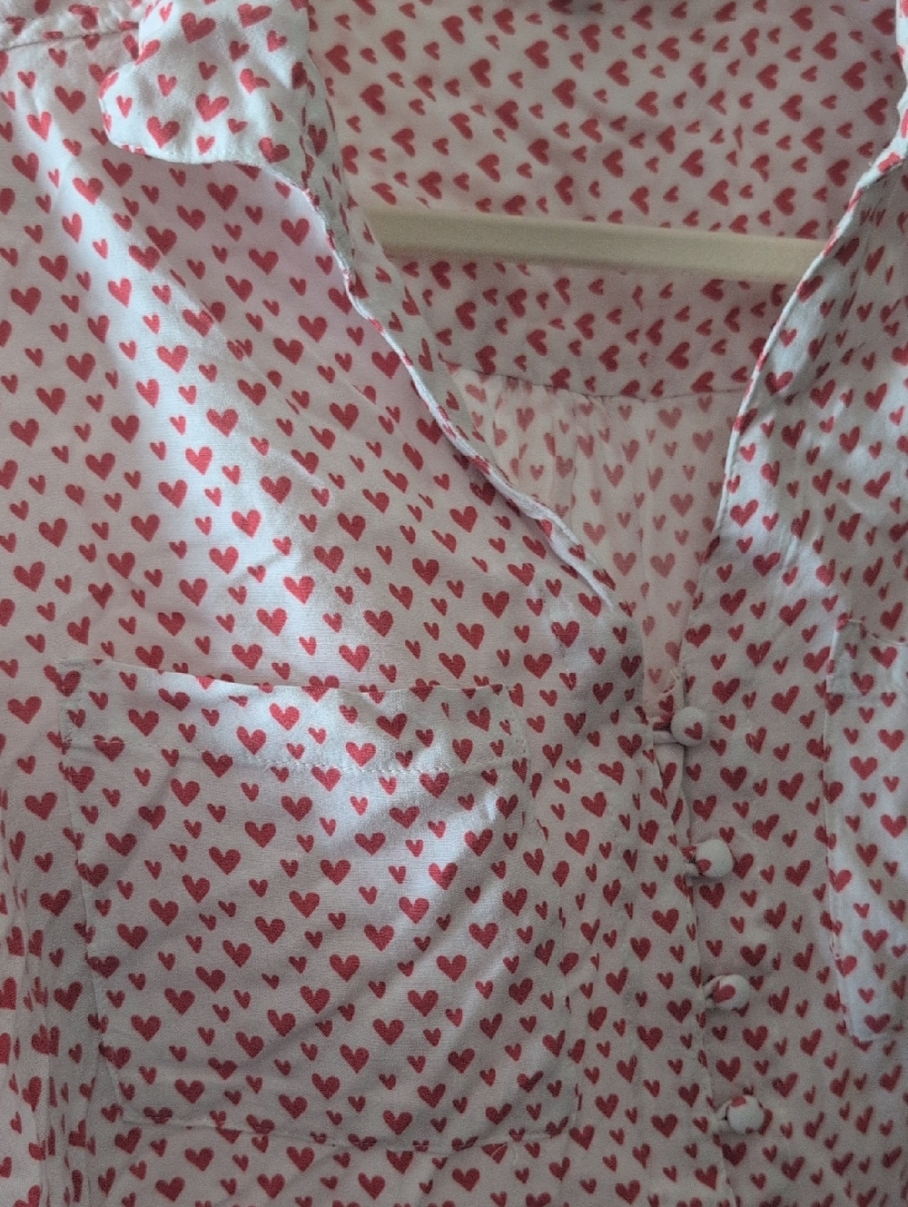 Velvet Heart White Blouse with Red Heart Print